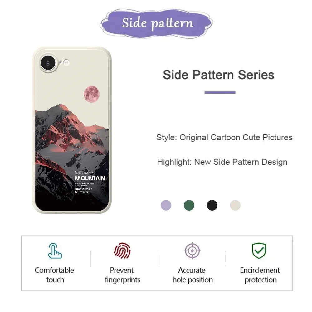 For iPhone 17e / 16e Case Pink Snow Mountain Pattern Printing Straight Edge TPU Phone Back Cover - Beige - 2