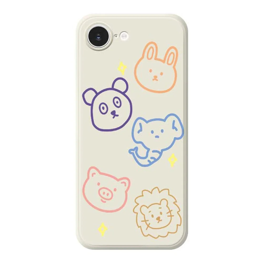 For iPhone 17e / 16e Case Animal Sketches Pattern Printing Straight Edge TPU Phone Back Cover - Beige - 1