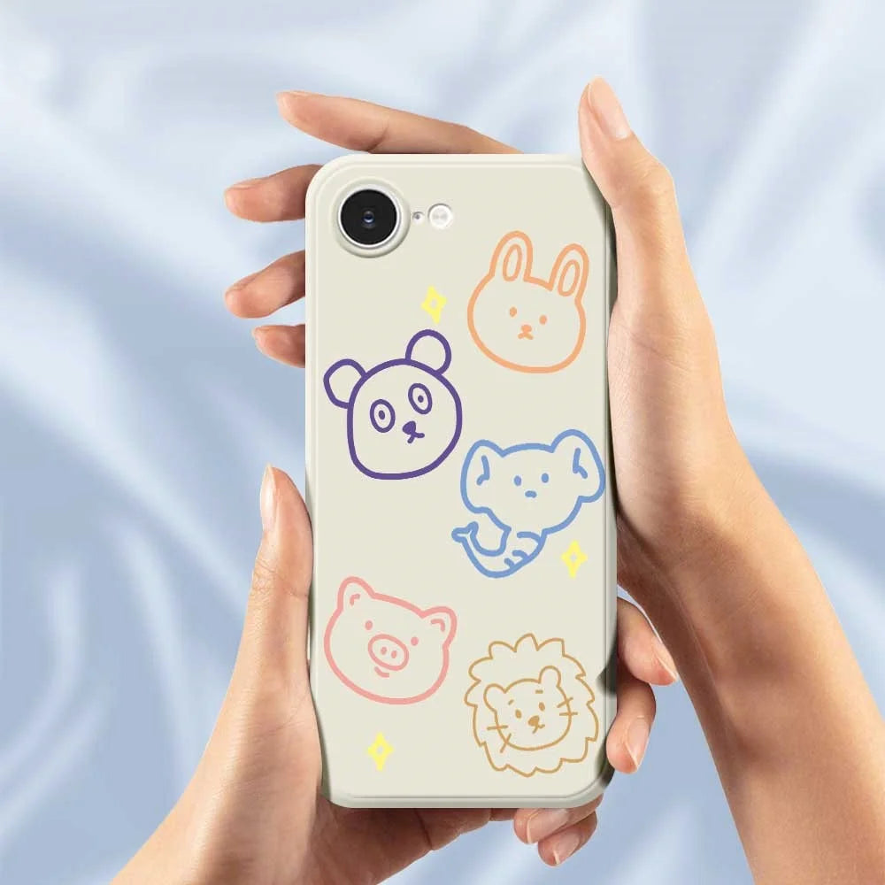 For iPhone 17e / 16e Case Animal Sketches Pattern Printing Straight Edge TPU Phone Back Cover - Beige - 5