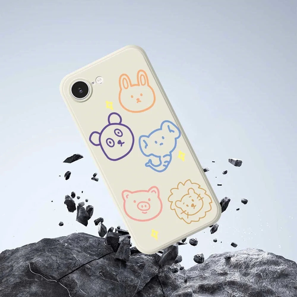 For iPhone 17e / 16e Case Animal Sketches Pattern Printing Straight Edge TPU Phone Back Cover - Beige - 6