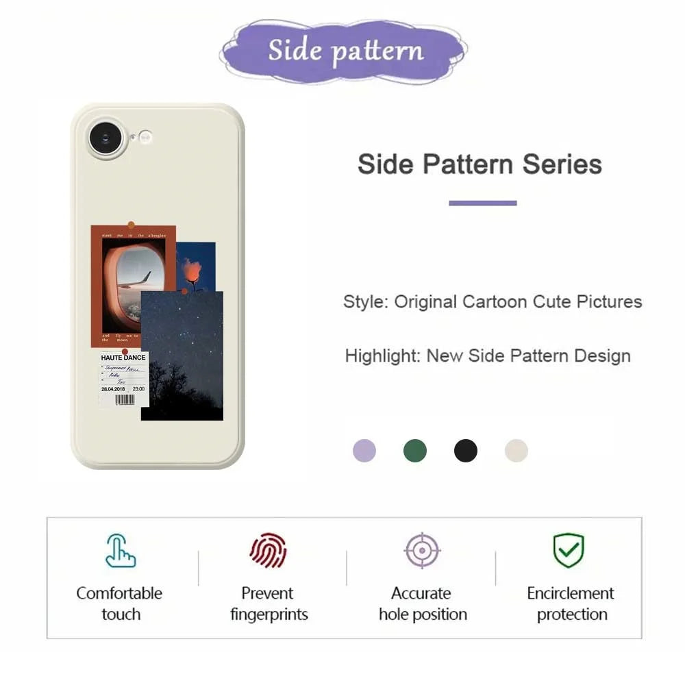 For iPhone 17e / 16e Case Night Sky Illustration Pattern Printing Straight Edge TPU Phone Back Cover - Beige - 7