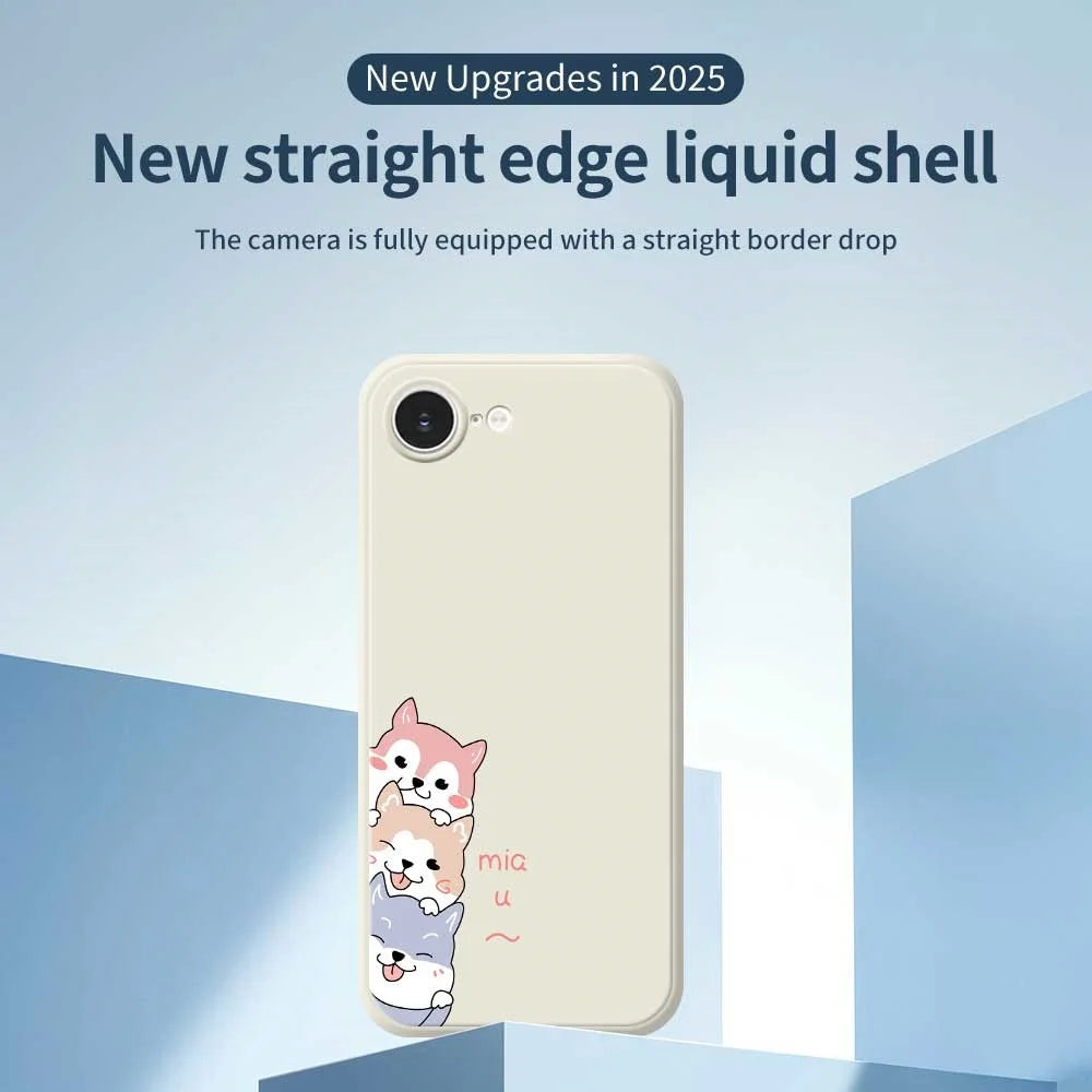 For iPhone 17e / 16e Case 3 Cute Dogs Pattern Printing Straight Edge TPU Phone Back Cover - Beige - 2