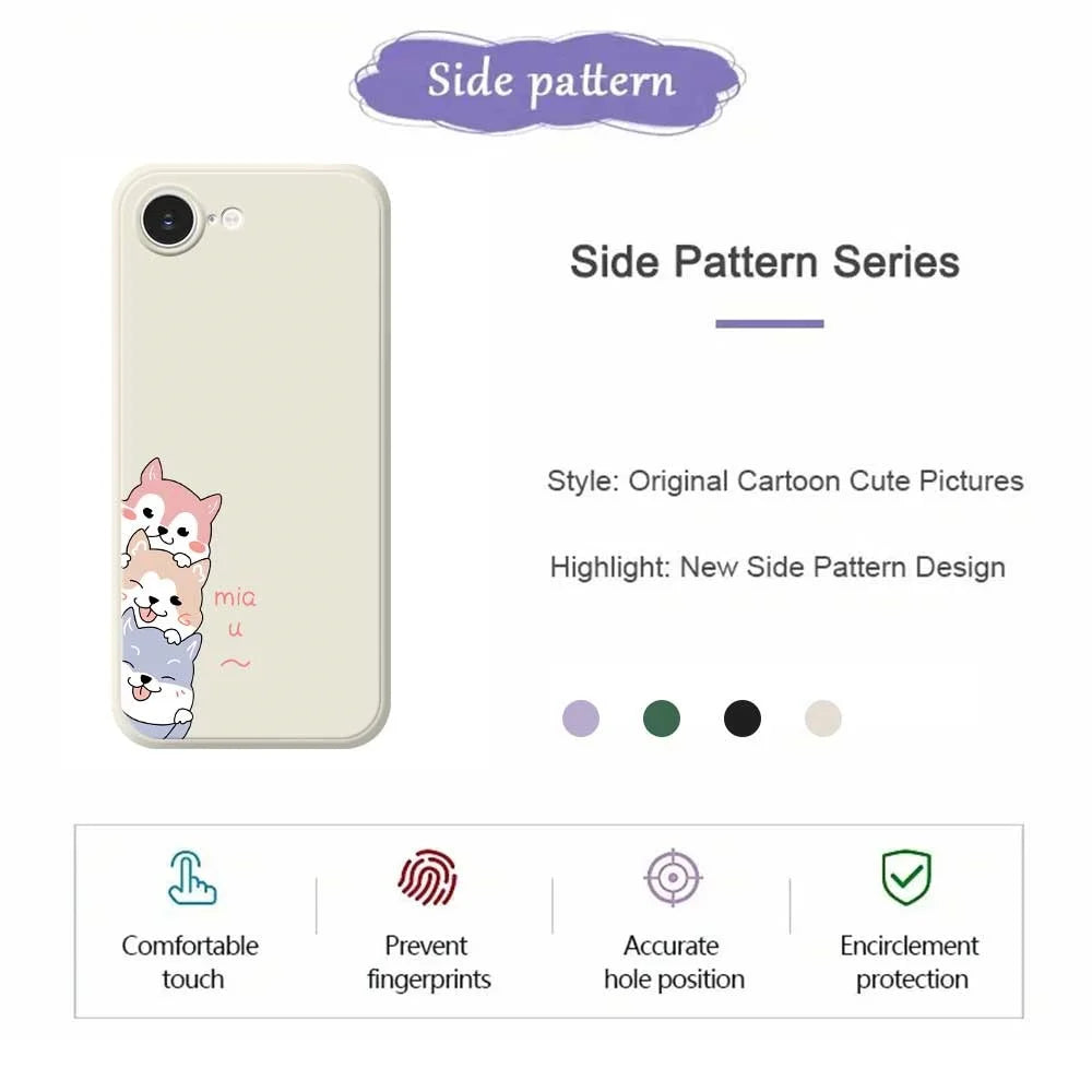 For iPhone 17e / 16e Case 3 Cute Dogs Pattern Printing Straight Edge TPU Phone Back Cover - Beige - 7