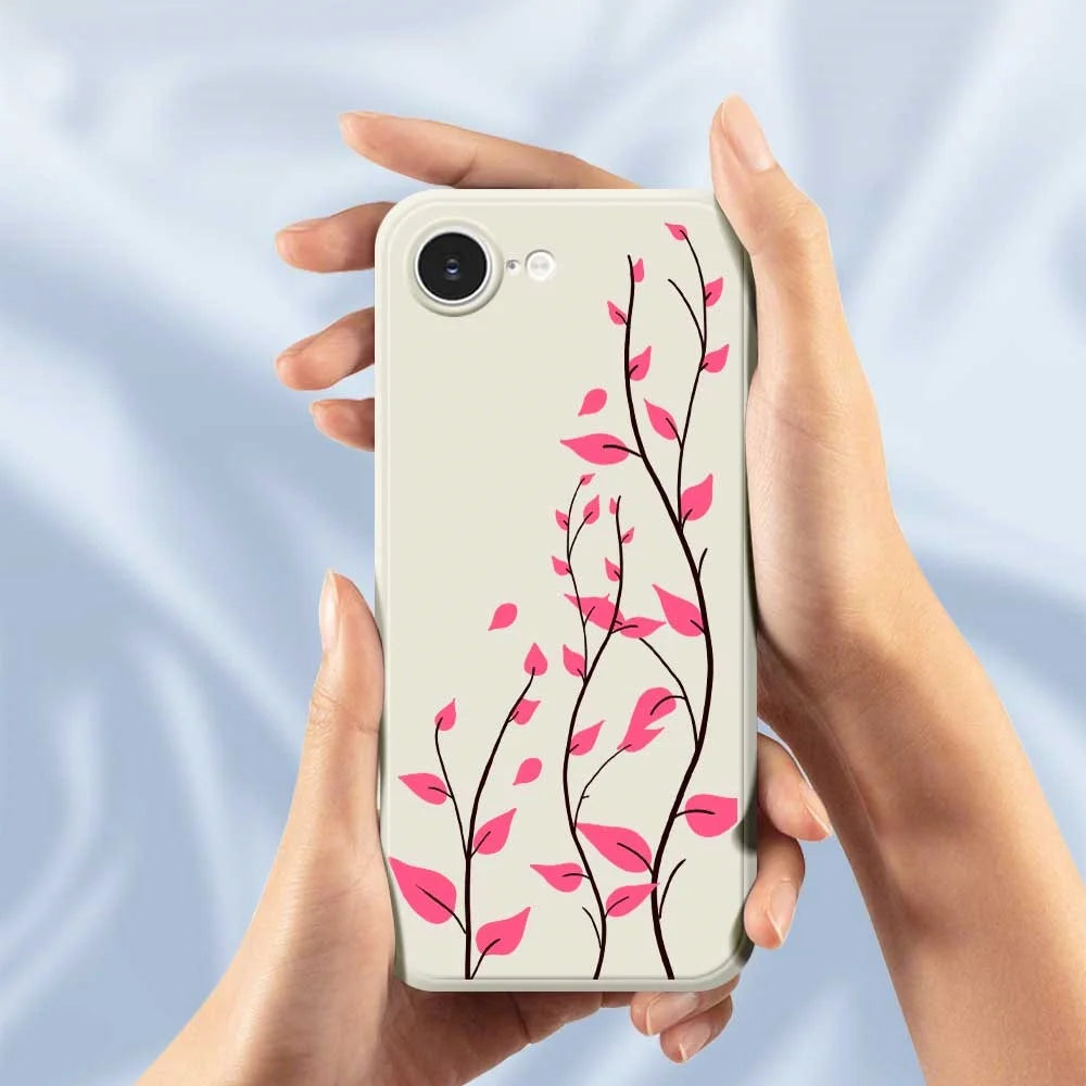 For iPhone 17e / 16e Case Red Leaves Pattern Printing Straight Edge TPU Phone Back Cover - Black - 4
