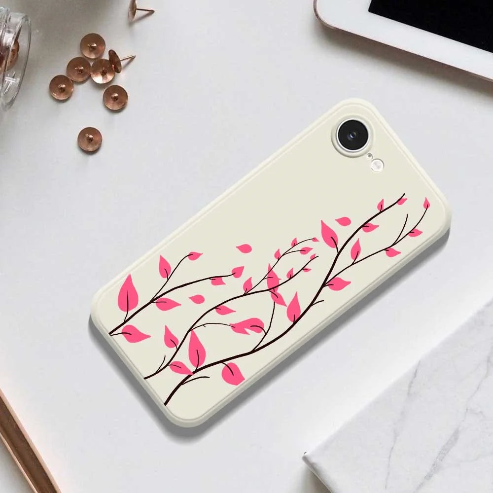 For iPhone 17e / 16e Case Red Leaves Pattern Printing Straight Edge TPU Phone Back Cover - Black - 6