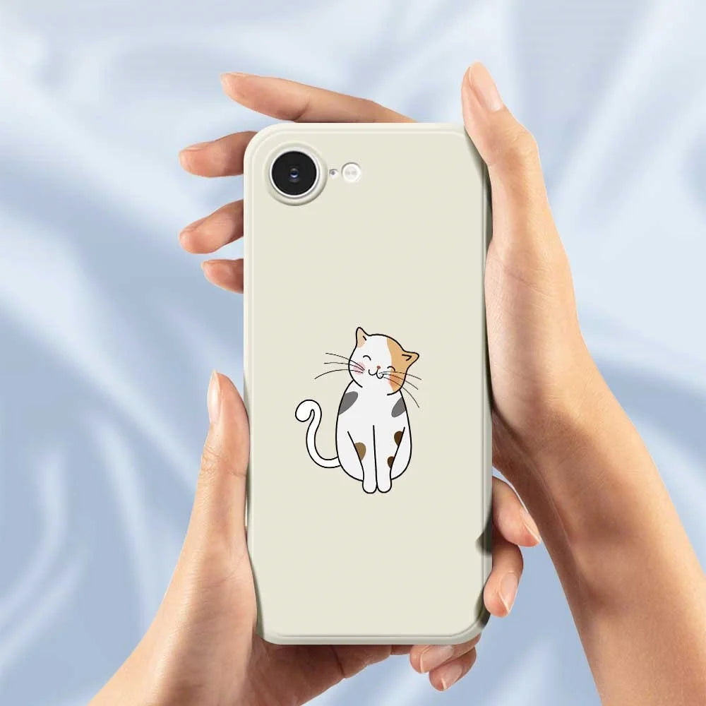 For iPhone 17e / 16e Case Cute Calico Cat Pattern Printing Straight Edge TPU Phone Back Cover - Beige - 6