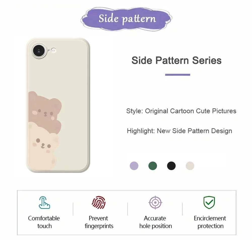 For iPhone 17e / 16e Case Cute Bears Pattern Printing Straight Edge TPU Phone Back Cover - Beige - 4