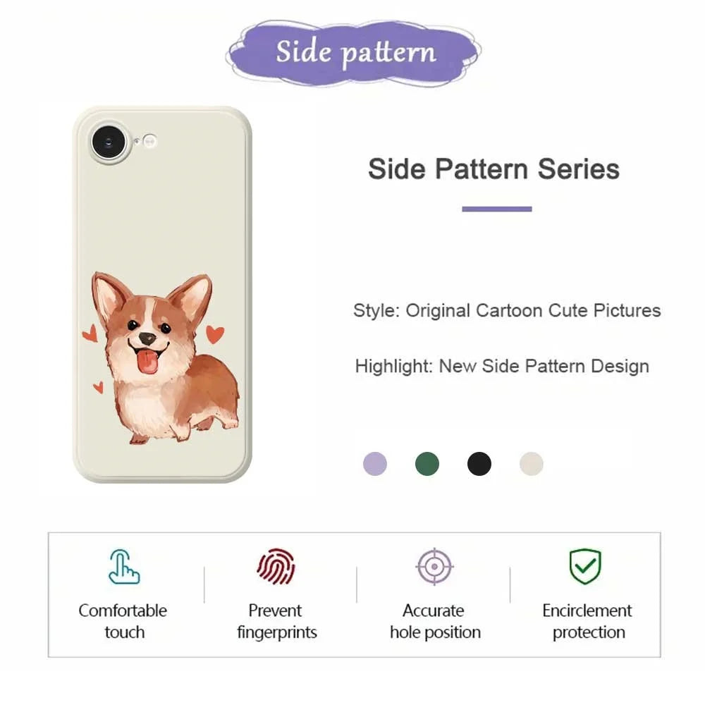 For iPhone 17e / 16e Case Cute Love Corgi Pattern Printing Straight Edge TPU Phone Back Cover - Beige - 4