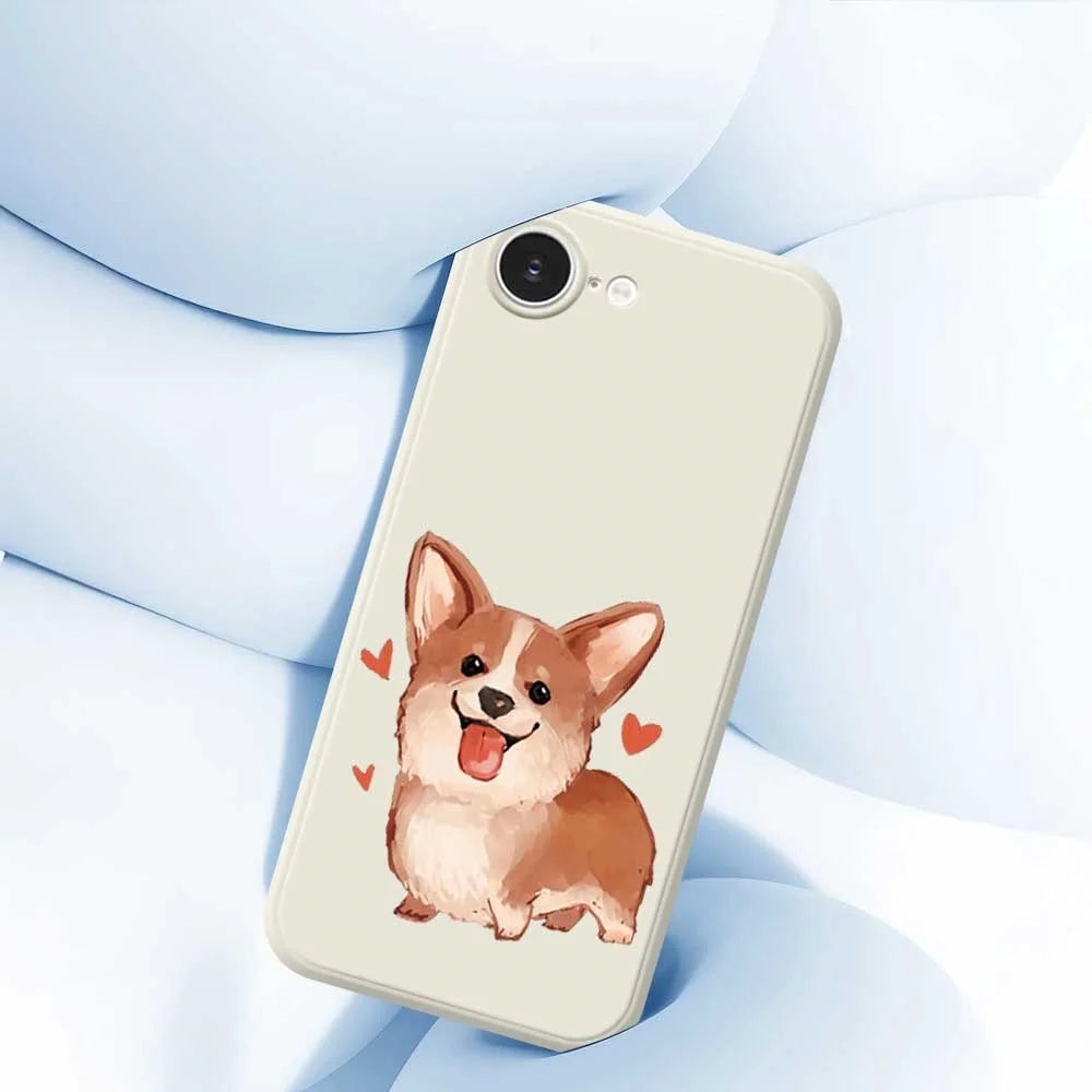 For iPhone 17e / 16e Case Cute Love Corgi Pattern Printing Straight Edge TPU Phone Back Cover - Beige - 6