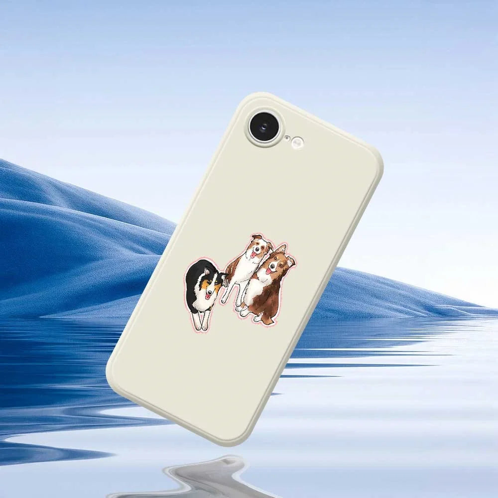 For iPhone 17e / 16e Case Three Dogs Pattern Printing Straight Edge TPU Phone Back Cover - Beige - 7