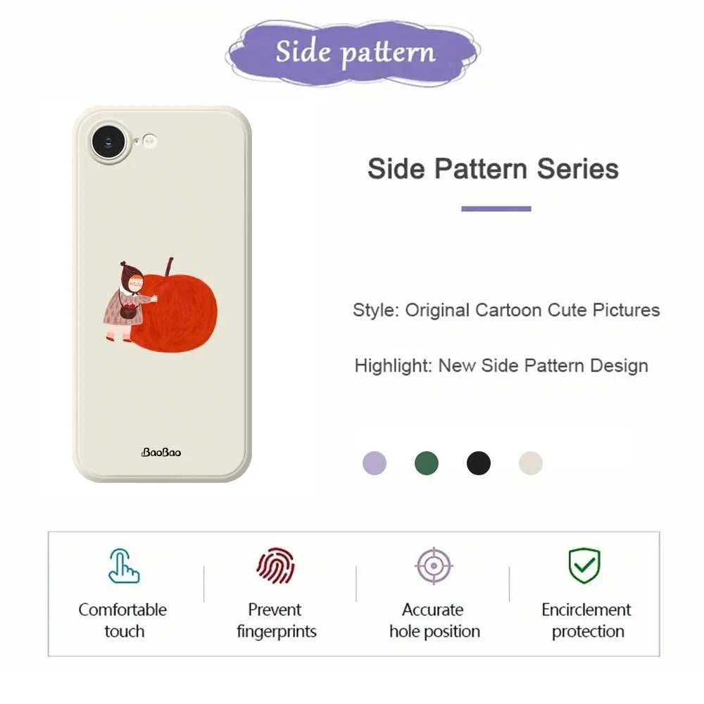 For iPhone 17e / 16e Case Hug Red Apple Pattern Printing Straight Edge TPU Phone Back Cover - Beige - 4