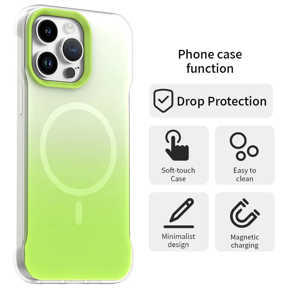 For iPhone 14 Pro Max Magnetic Case Gradient Design Borderless IMD TPU + PC + PET Phone Cover - Green - 2
