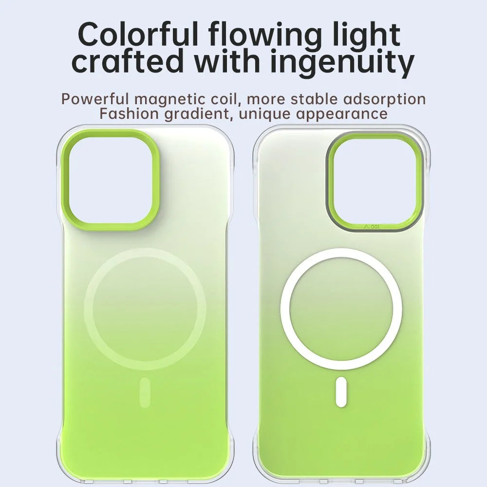 For iPhone 14 Pro Max Magnetic Case Gradient Design Borderless IMD TPU + PC + PET Phone Cover - Green - 4