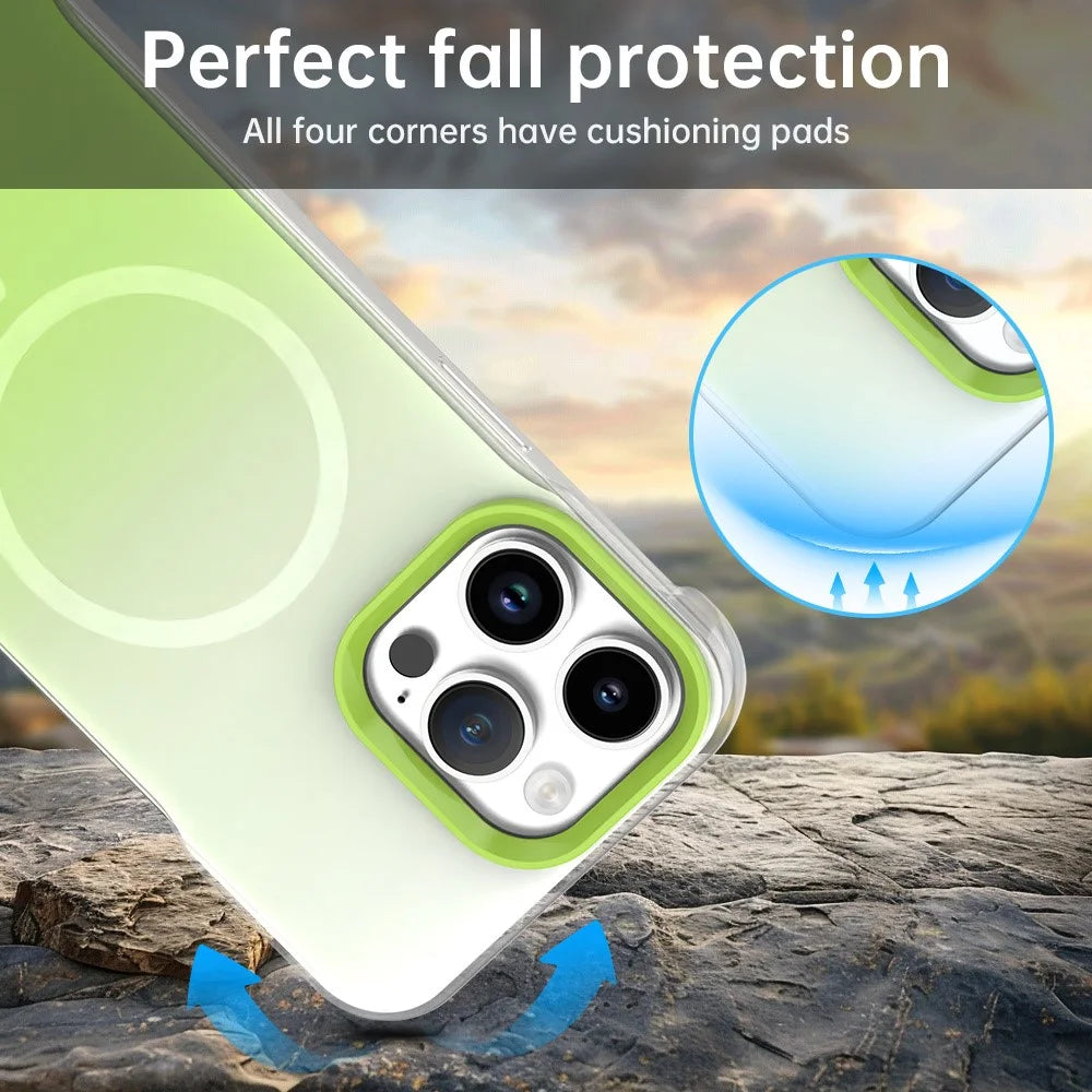 For iPhone 14 Pro Max Magnetic Case Gradient Design Borderless IMD TPU + PC + PET Phone Cover - Green - 5