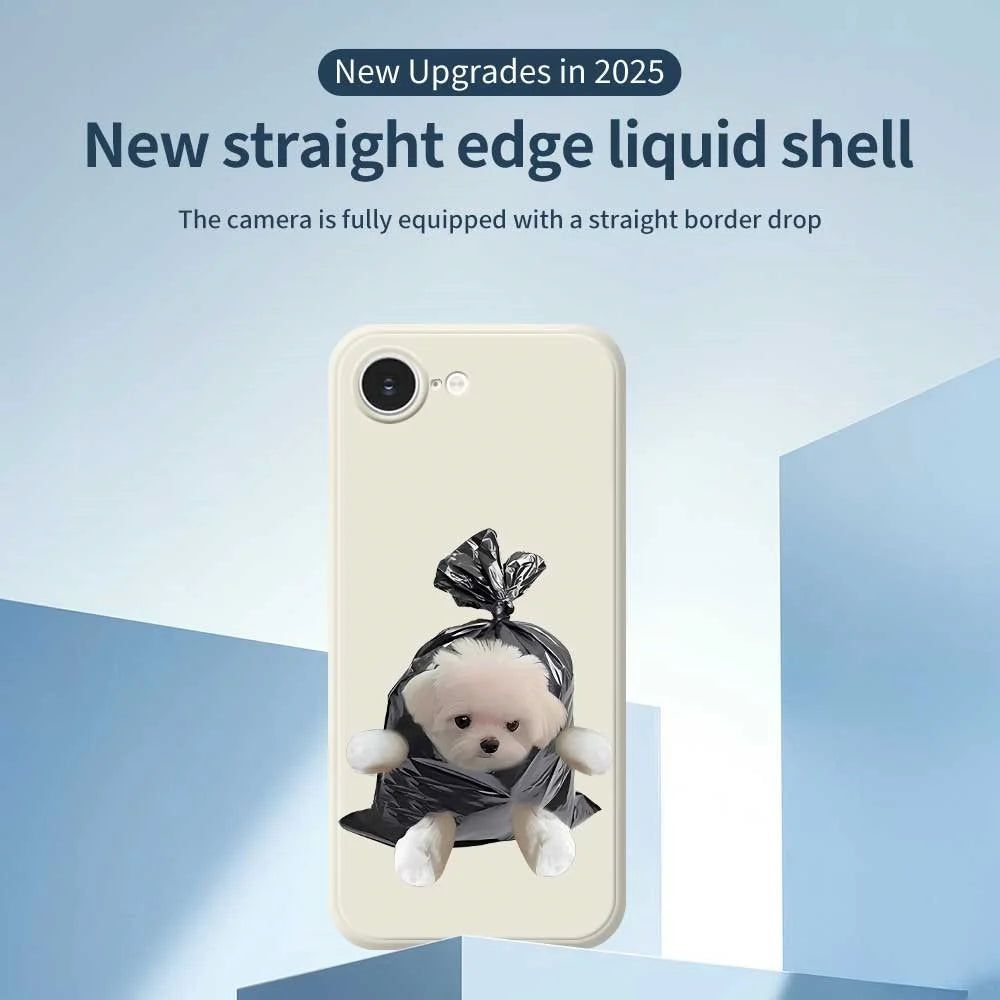 For iPhone 17e / 16e Case Garbage Bag Dog Pattern Printing Straight Edge TPU Phone Back Cover - Beige - 2
