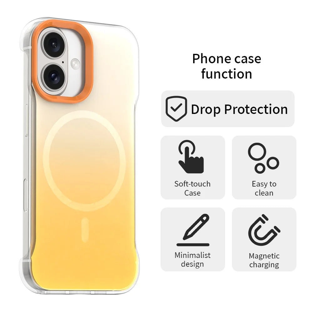 For iPhone 16 Plus Magnetic Case Gradient Design Borderless IMD TPU + PC + PET Phone Cover - Orange - 2