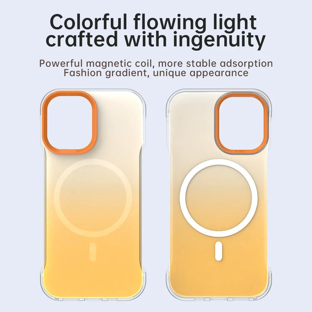 For iPhone 16 Plus Magnetic Case Gradient Design Borderless IMD TPU + PC + PET Phone Cover - Orange - 4