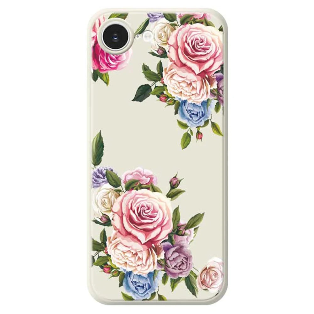 For iPhone 17e / 16e Case Peony Pattern Printing Straight Edge TPU Phone Back Cover - Beige - 1