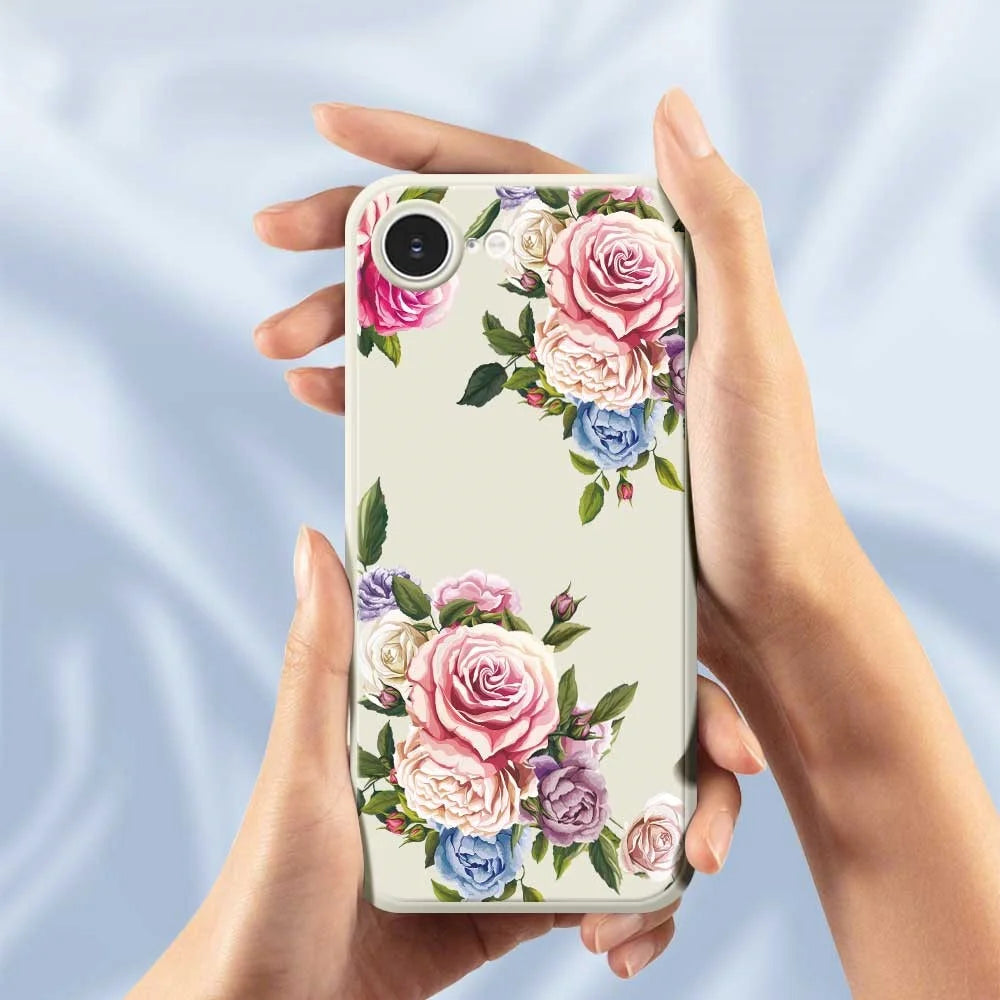 For iPhone 17e / 16e Case Peony Pattern Printing Straight Edge TPU Phone Back Cover - Beige - 4