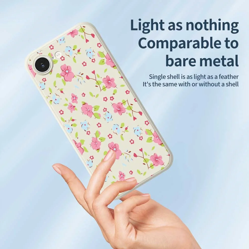 For iPhone 17e / 16e Case Pink and Blue Flowers Pattern Printing Straight Edge TPU Phone Back Cover - Beige - 3