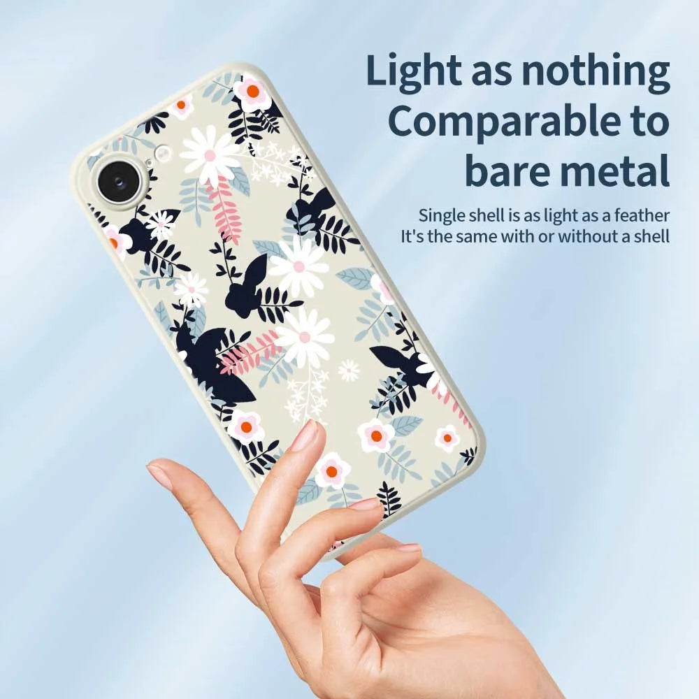For iPhone 17e / 16e Case Flowers and Leaves Pattern Printing Straight Edge TPU Phone Back Cover - Beige - 3