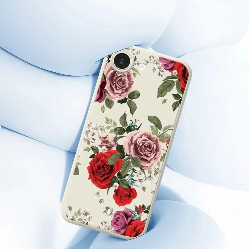 For iPhone 17e / 16e Case Red and Pink Flowers Pattern Printing Straight Edge TPU Phone Back Cover - Beige - 4