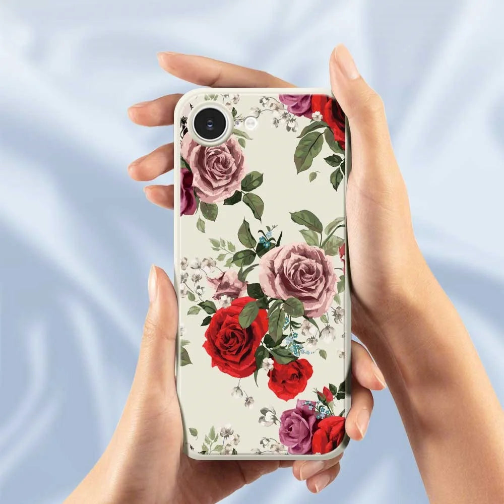 For iPhone 17e / 16e Case Red and Pink Flowers Pattern Printing Straight Edge TPU Phone Back Cover - Beige - 5