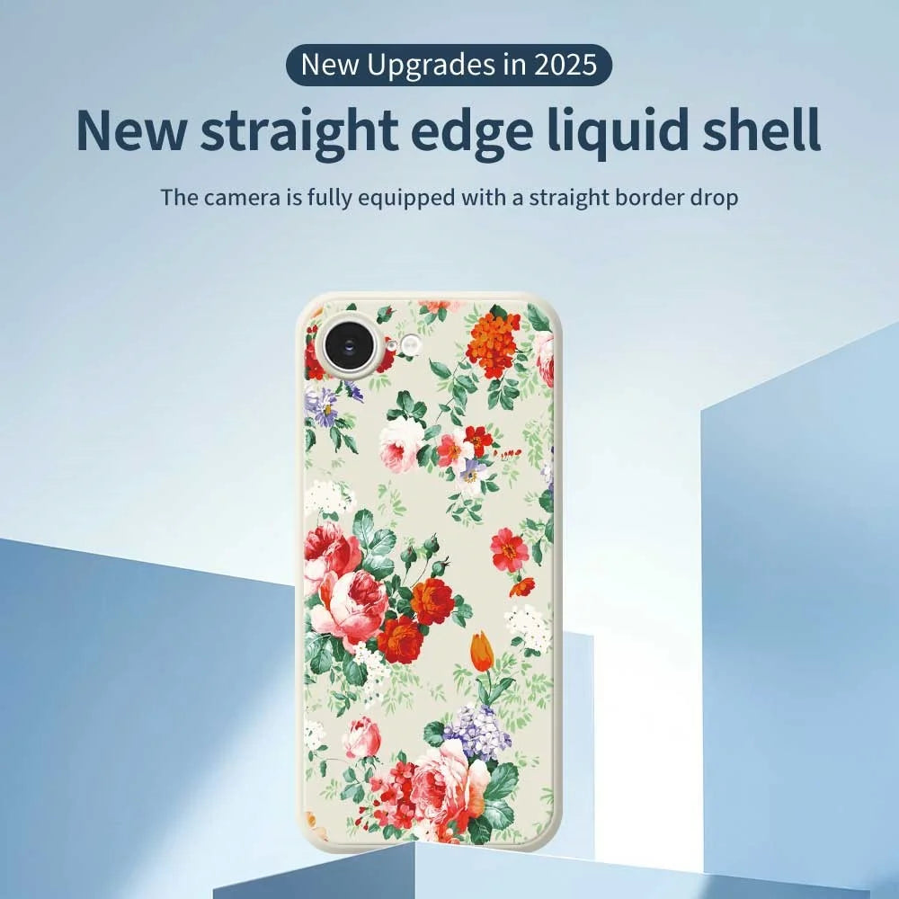 For iPhone 17e / 16e Case Colorful Flowers Pattern Printing Straight Edge TPU Phone Back Cover - Beige - 2