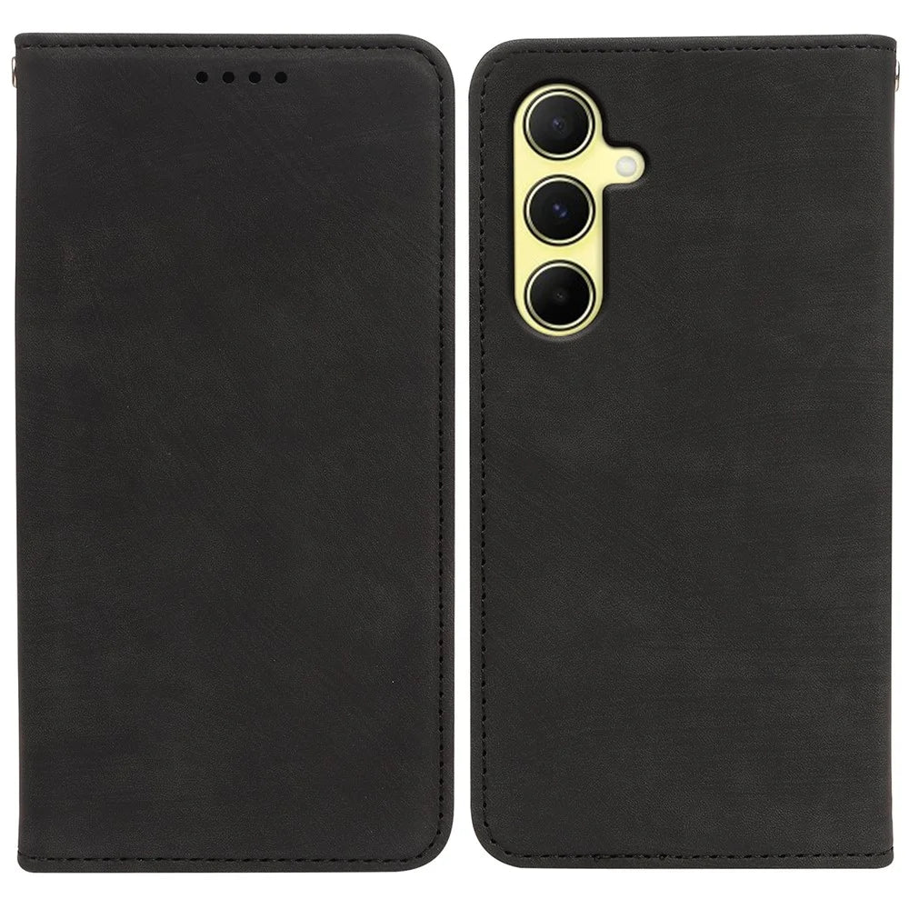 For Samsung Galaxy A18 5G / A18 4G / A17 5G / A17 4G Case Strong Magnetic Leather Wallet Phone Cover with Striped Texture - Black - 1