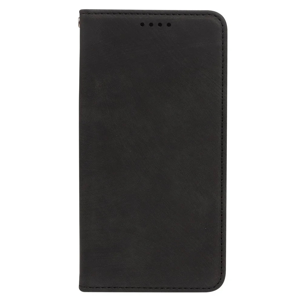 For Samsung Galaxy A18 5G / A18 4G / A17 5G / A17 4G Case Strong Magnetic Leather Wallet Phone Cover with Striped Texture - Black - 5