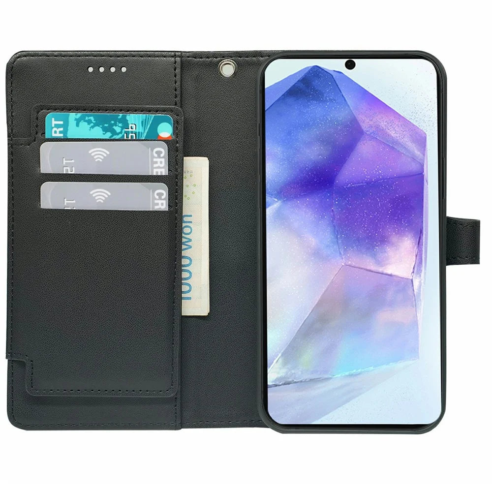 For Samsung Galaxy S25 FE Case with 9 Card Slots PU Leather Stand Phone Cover - Black - 2