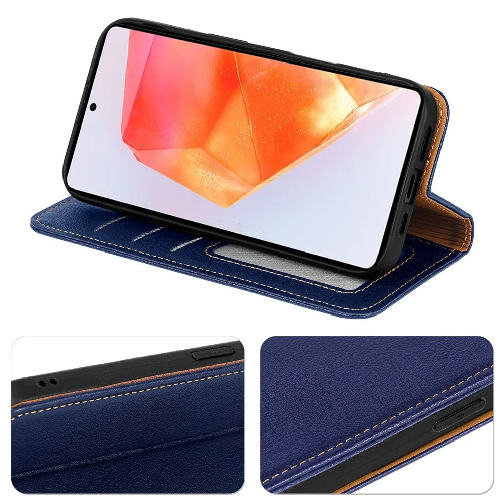 For Samsung Galaxy S25 FE Case Wallet RFID Blocking Leather Phone Cover Strong Magnetic Closure - Blue - 3
