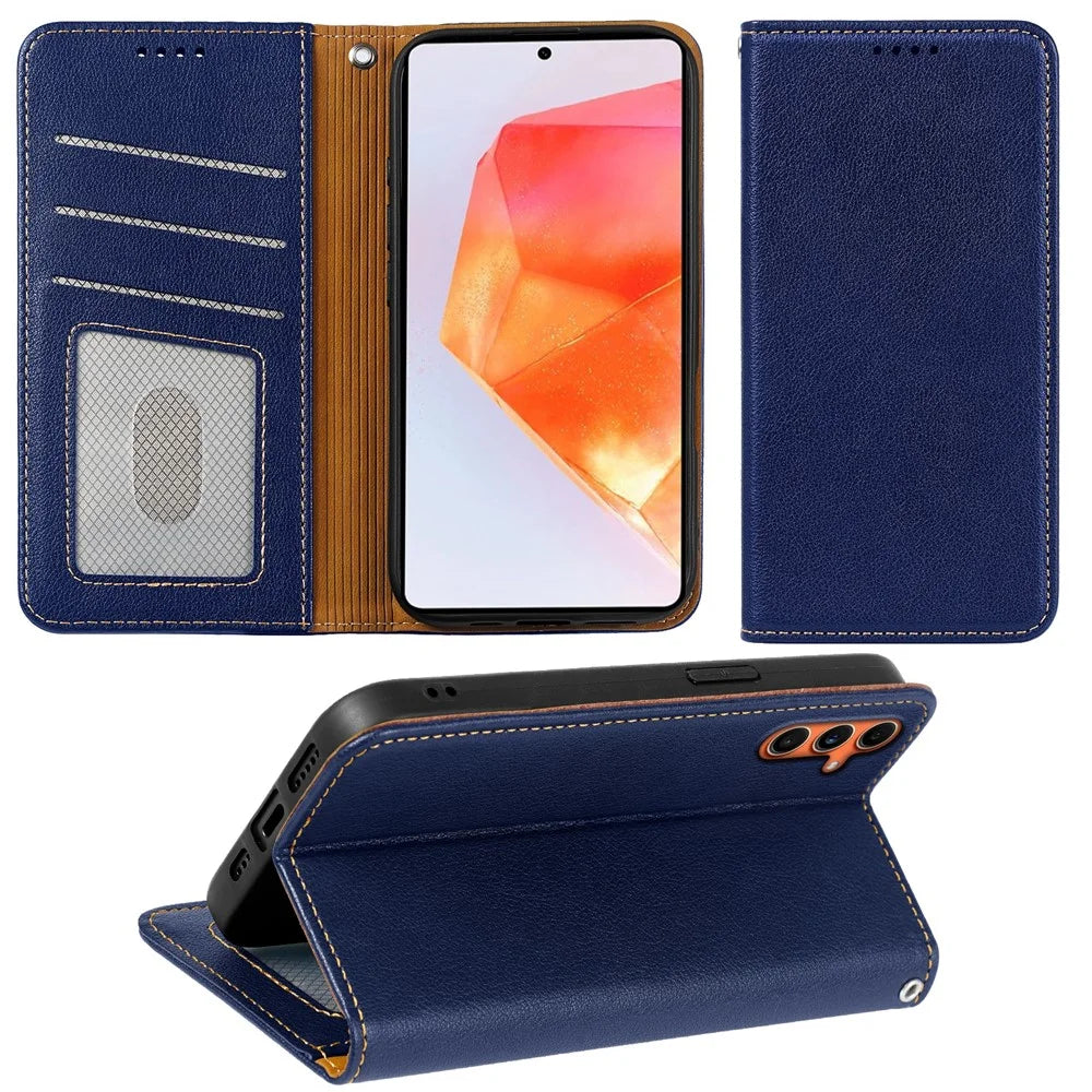 For Samsung Galaxy S25 FE Case Wallet RFID Blocking Leather Phone Cover Strong Magnetic Closure - Blue - 4
