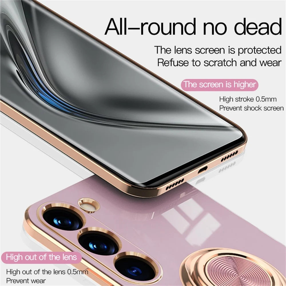For Samsung Galaxy S23+ Case Precise Cutouts 6D Electroplating TPU Phone Cover with Ring Holder - Black - 5