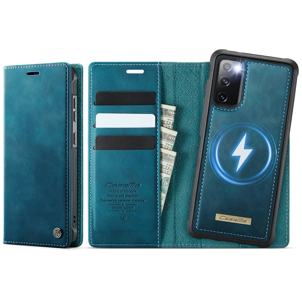 CASEME For Samsung Galaxy S20 FE 5G Case  C49 Magnetic Case RFID Blocking Detachable Wallet Leather Phone Cover - Green - 1