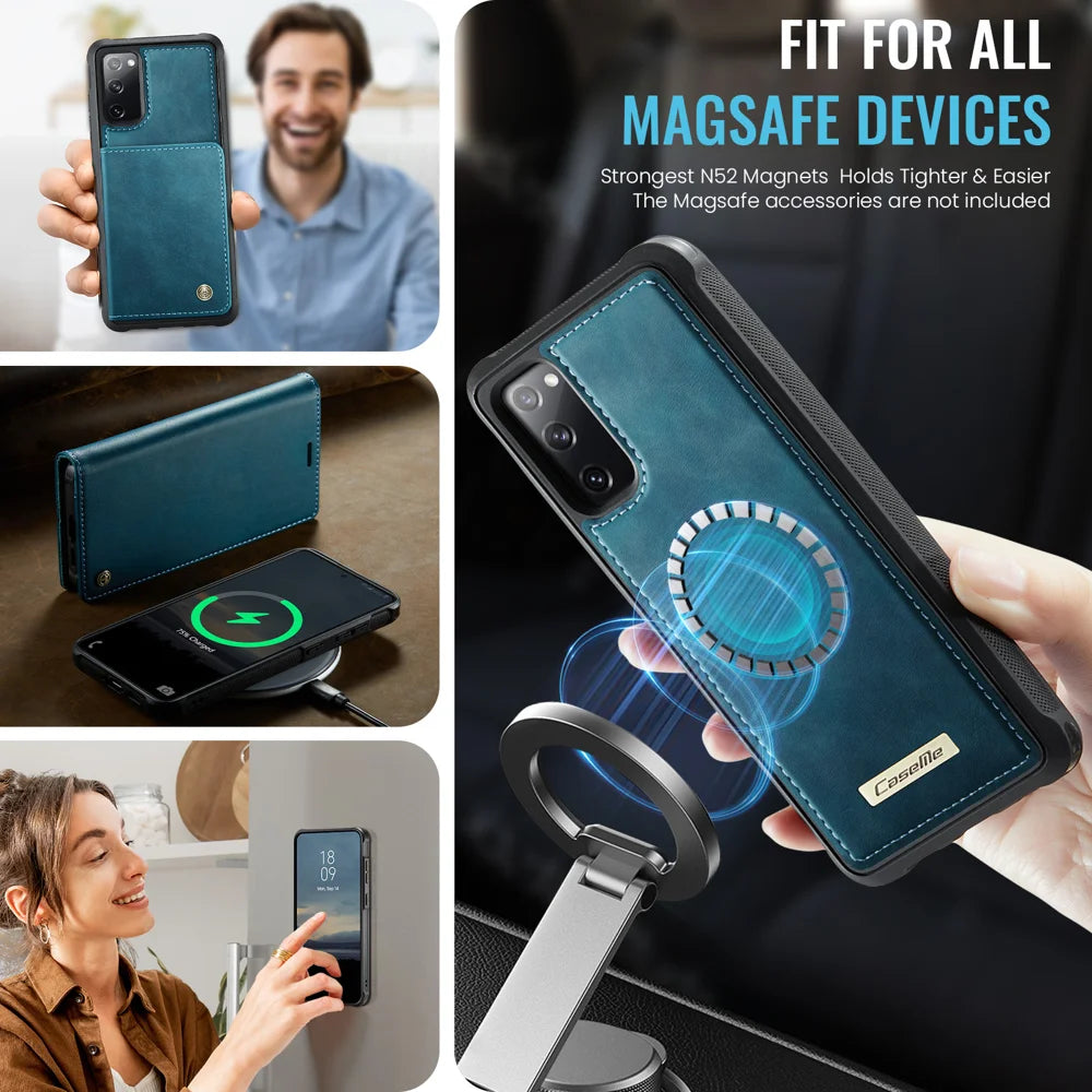 CASEME For Samsung Galaxy S20 FE 5G Case  C49 Magnetic Case RFID Blocking Detachable Wallet Leather Phone Cover - Green - 3