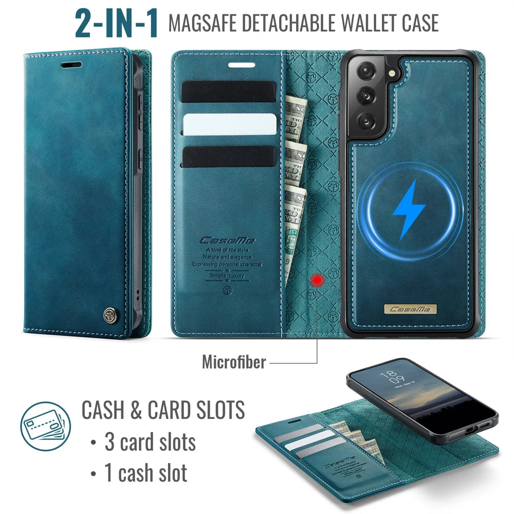 CASEME For Samsung Galaxy S21 FE 5G Case  C49 Magnetic Case RFID Blocking Detachable Wallet Leather Phone Cover - Green - 2