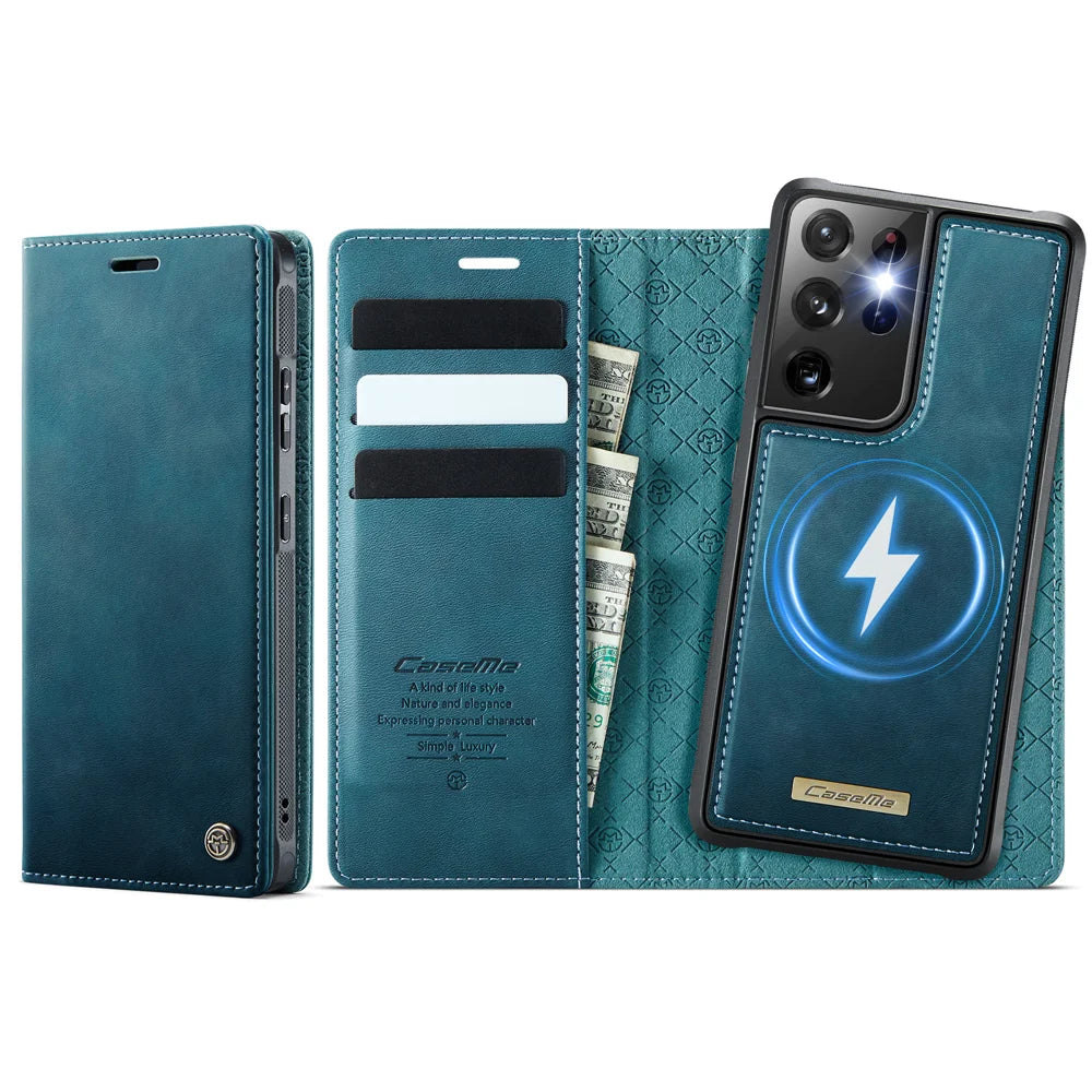 CASEME For Samsung Galaxy S21 Ultra 5G Case  C49 Magnetic Case RFID Blocking Detachable Wallet Leather Phone Cover - Green - 1