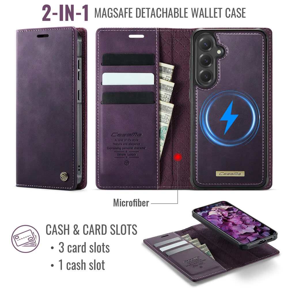 CASEME For Samsung Galaxy S25+ / Galaxy S24+ Case  C49 Magnetic Case RFID Blocking Detachable Wallet Leather Phone Cover - Purple - 2