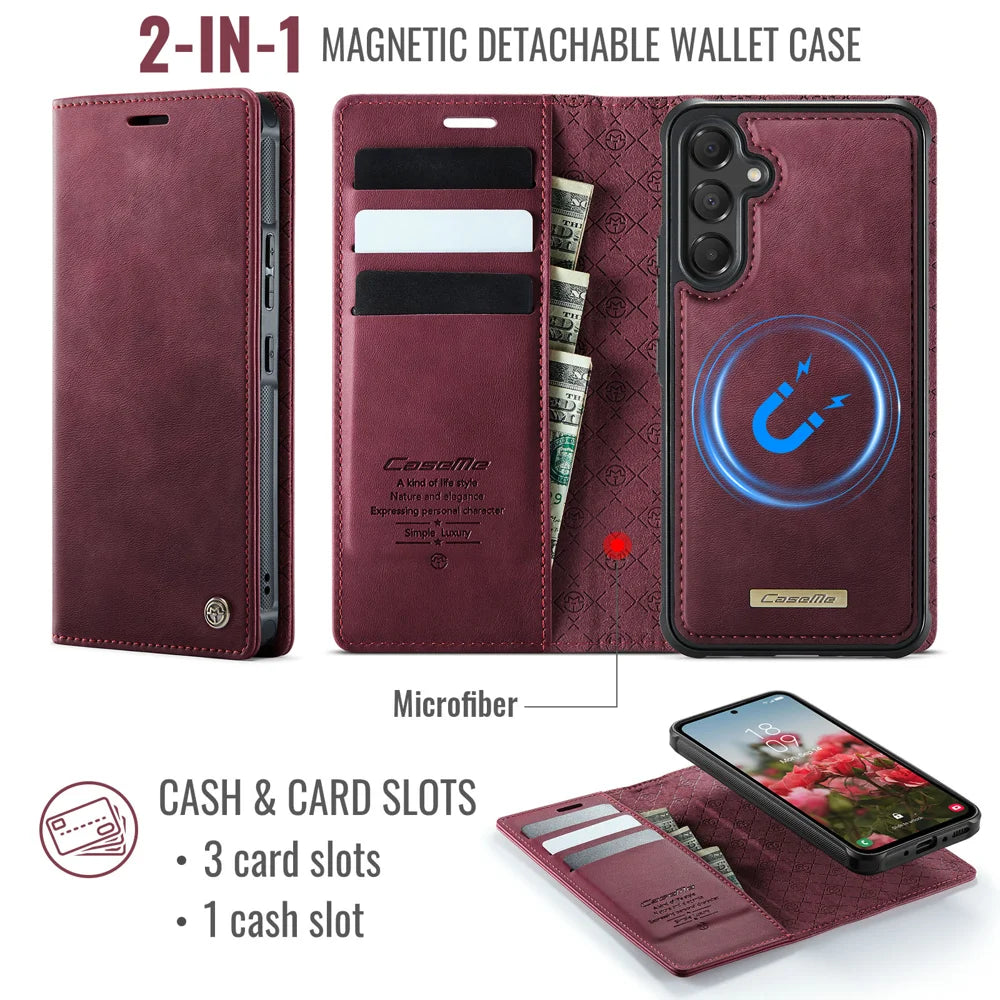 CASEME For Samsung Galaxy A54 5G Magnetic Case  C49 RFID Blocking Detachable Wallet Leather Phone Cover - Red - 2