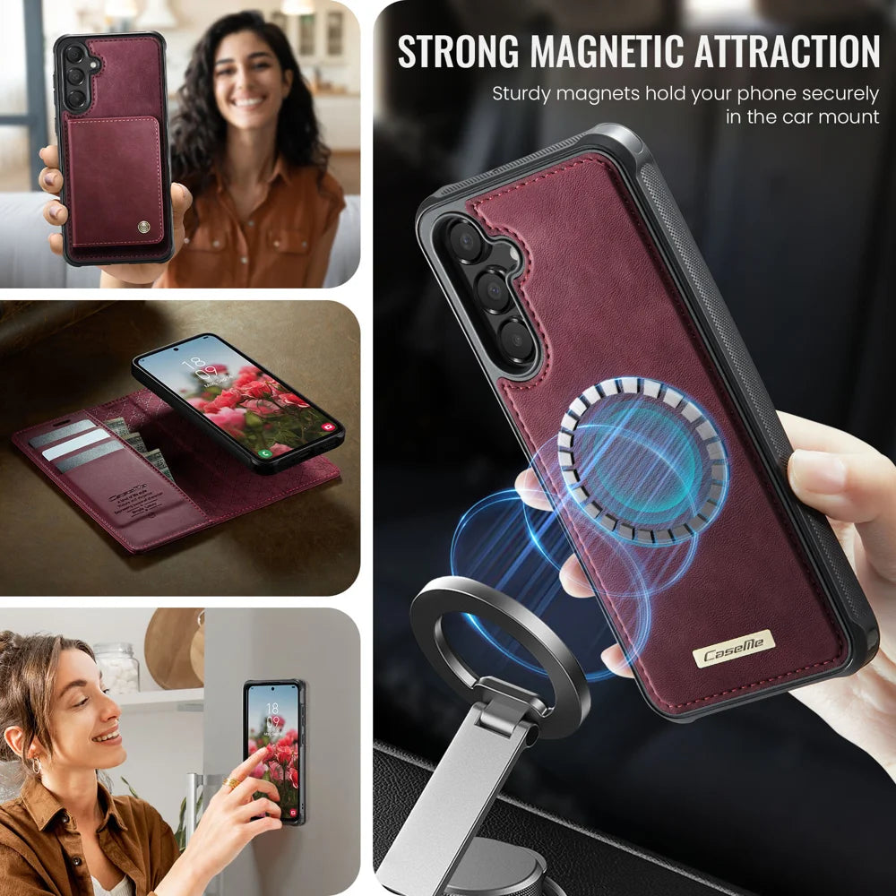CASEME For Samsung Galaxy A35 5G / Galaxy A55 5G Magnetic Case  C49 RFID Blocking Detachable Wallet Leather Phone Cover - Red - 3