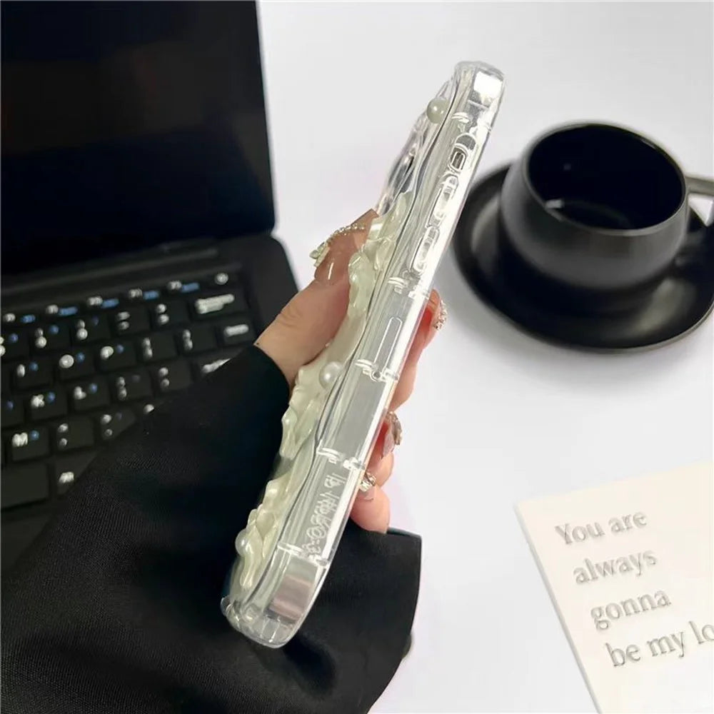For iPhone 15 Pro Max Case 3D Butterfly Bow Pearl Design Clear Edge TPU Phone Back Cover - 4