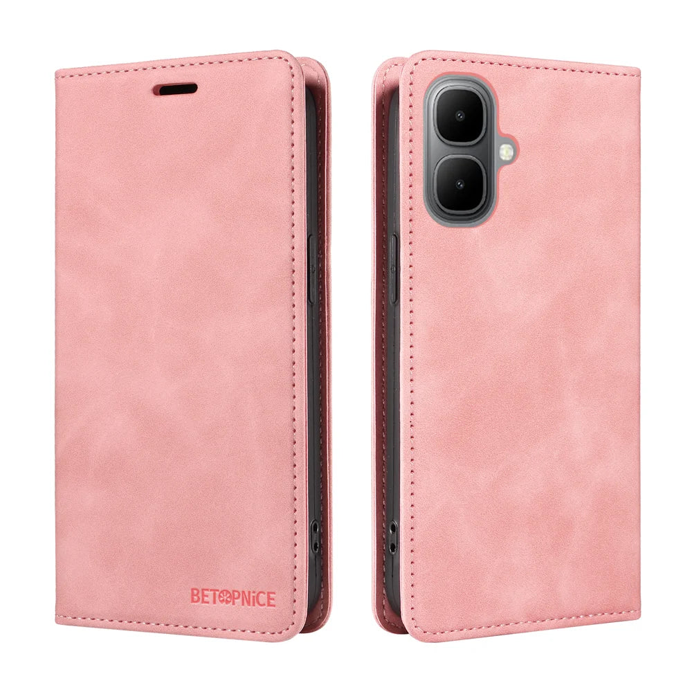 BETOPNICE For TECNO Pop 10 / Infinix Smart 10 Case  Magnetic Closure RFID Blocking Wallet Stand Leather Phone Cover - Pink - 2