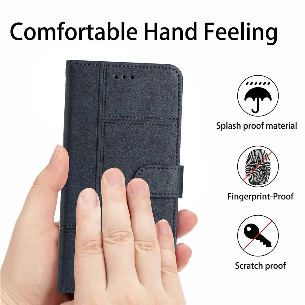 For Samsung Galaxy S25 FE Wallet Case Line Imprinted Cowhide Texture PU Leather Phone Cover - Blue - 5
