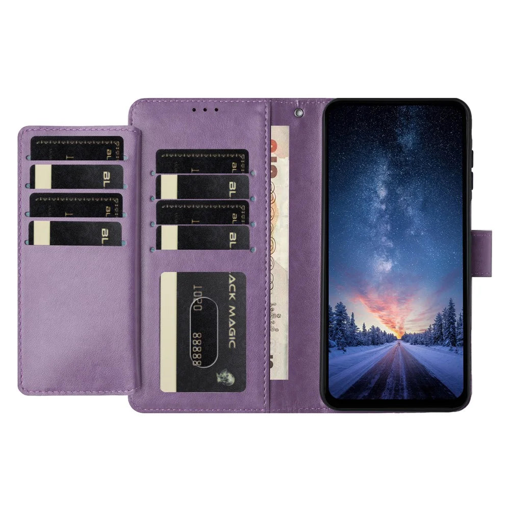 For Samsung Galaxy A08 5G / A08 4G / A07 4G Wallet Phone Case Stand PU Leather Folio Flip Cover with 8 Card Slot - Purple - 4