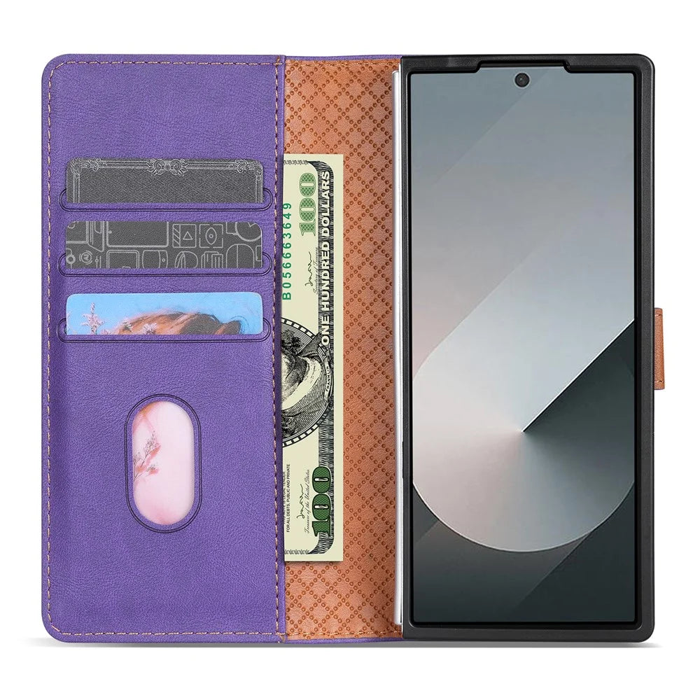 N.BEKUS CSJ-001 For Samsung Galaxy Z Fold7 5G Stand Case PU Leather Wallet Phone Cover - Purple - 2