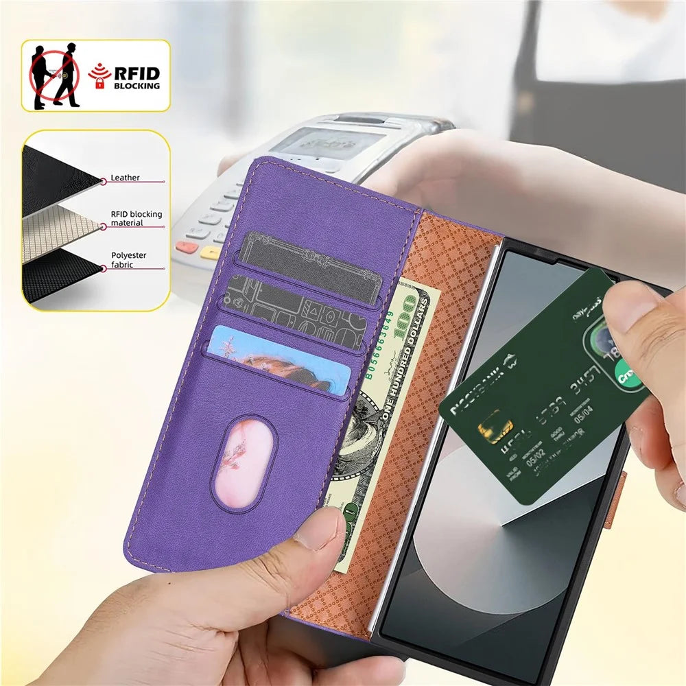 N.BEKUS CSJ-001 For Samsung Galaxy Z Fold7 5G Stand Case PU Leather Wallet Phone Cover - Purple - 6