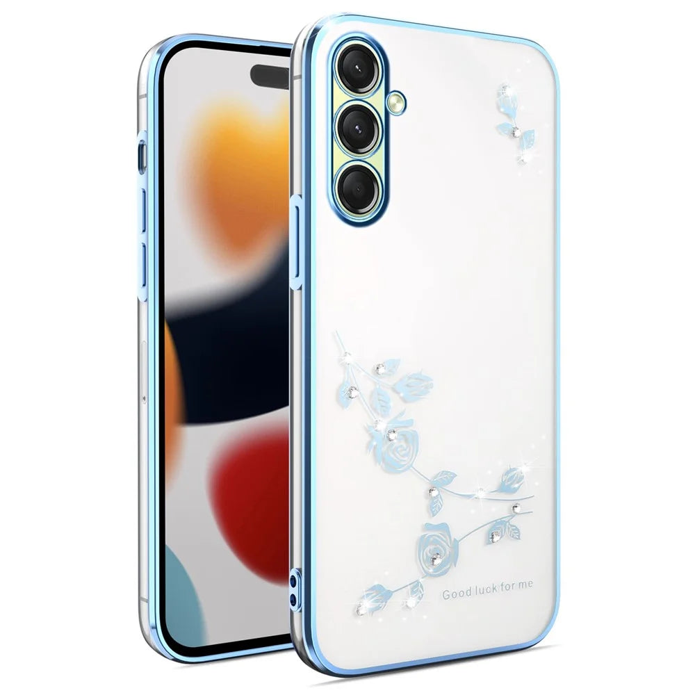 KADEM For Samsung Galaxy A18 5G / A18 4G / A17 5G / A17 4G Case Flower Rhinestone Decor TPU Phone Cover - Blue - 1