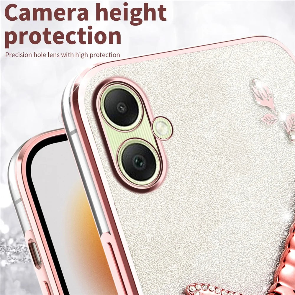 KADEM For Samsung Galaxy A06 4G Case Dragonfly Kickstand TPU Flowers Glitter Phone Cover - Pink - 4