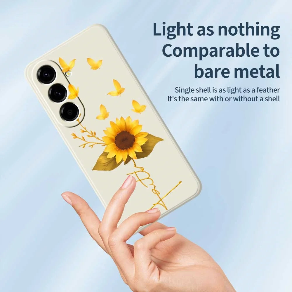 For Samsung Galaxy A56 5G Case Golden Butterfly Sunflower Pattern Printing Straight Edge TPU Phone Back Cover - Beige - 4